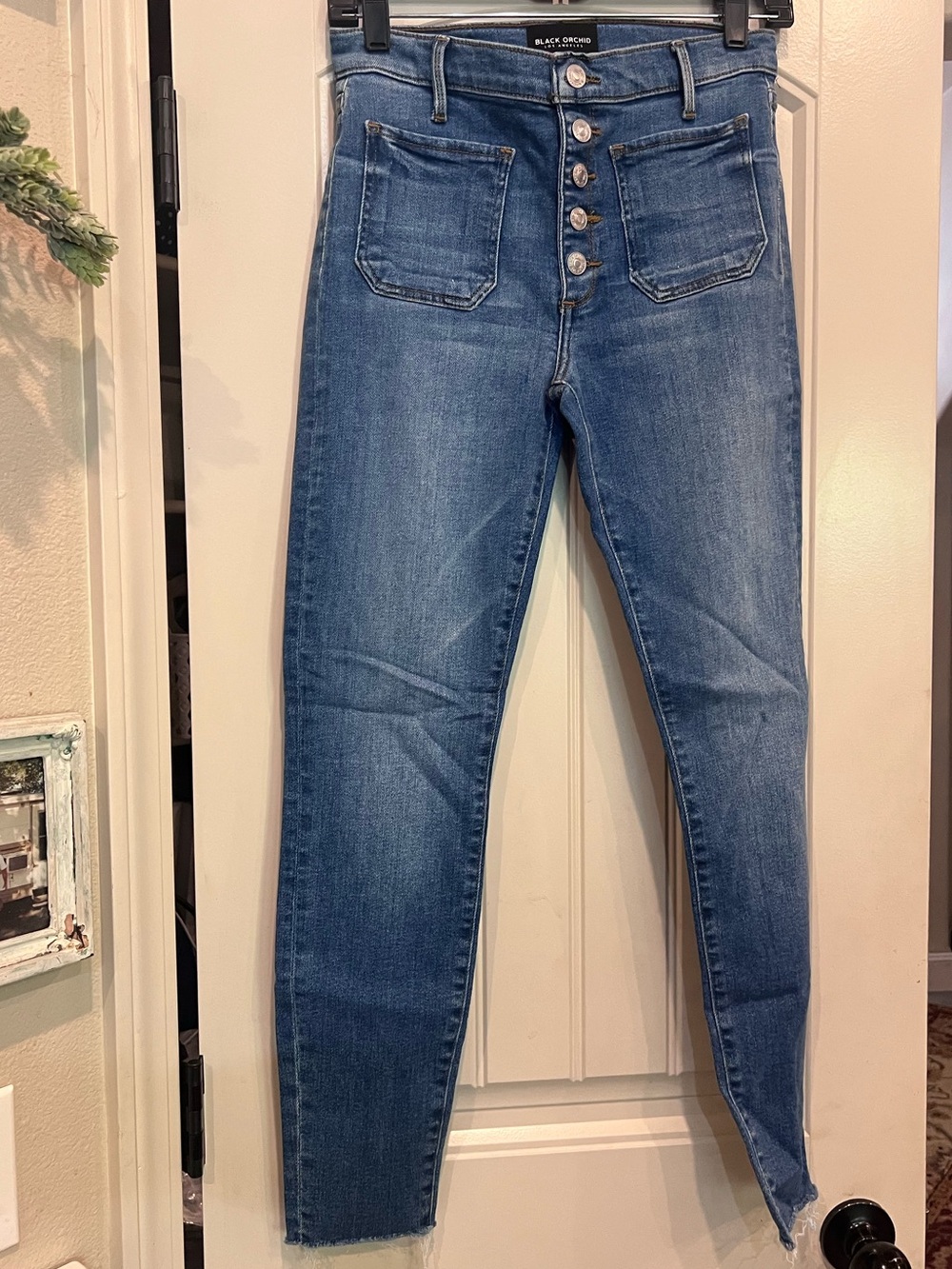 Black Orchid High-Rise Button-Fly Skinny Jeans - Medium Blue Wash